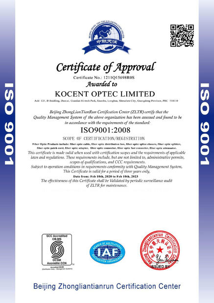 China KOCENT OPTEC LIMITED certificaten
